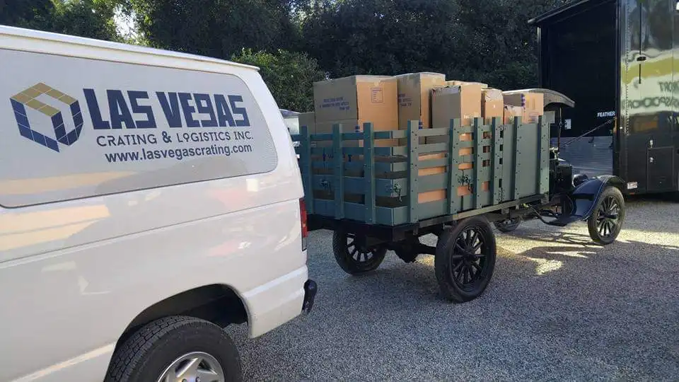 Vintage truck loaded with packed boxes for delivery